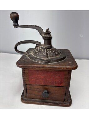 Excelsior Coffee Grinder Wood Drawer & Cast-Iron Top Handle Vtg